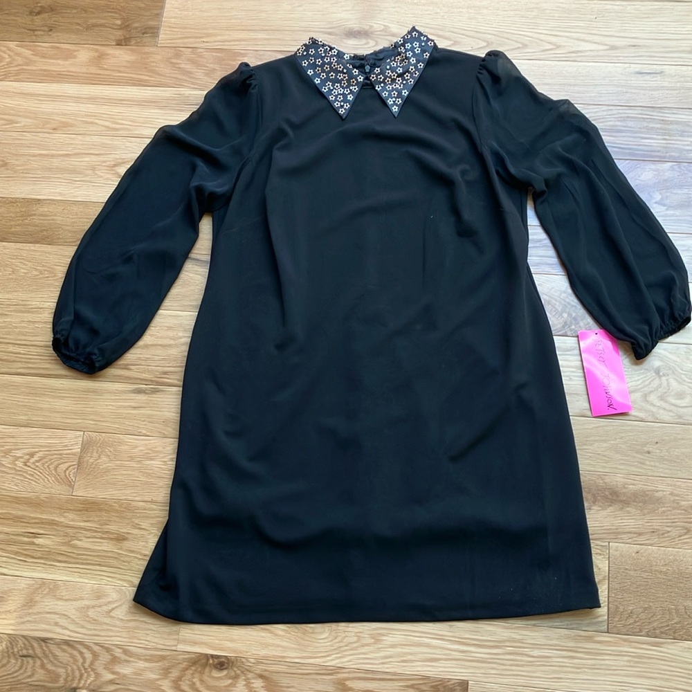 Betsey Johnson Black Dress with Floral Collar
